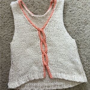 Free People Cream Knit Tank with Pink Braided Detail